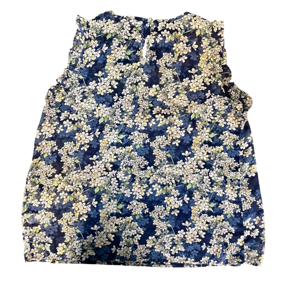 fun2fun Womens Navy Blue Floral Ruffle Sleeveless Blouse FT60710 L - Picture 2 of 8